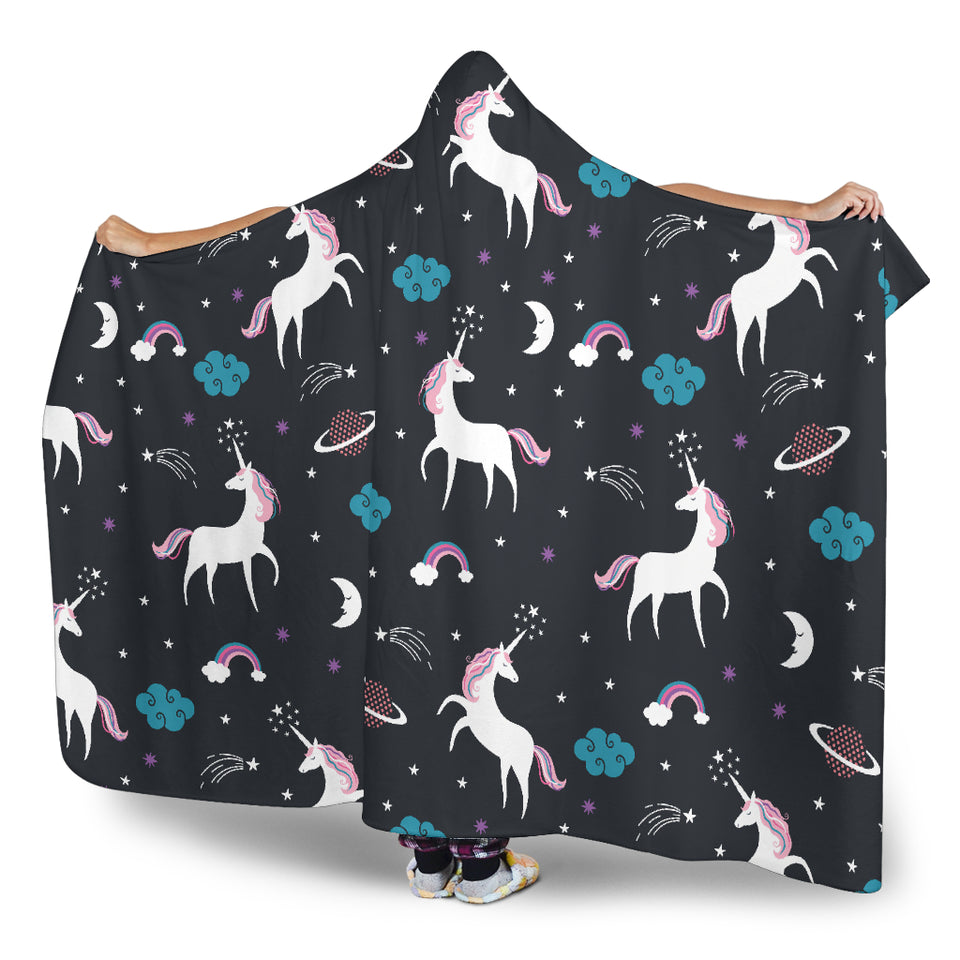 Unicorn Rainbows Moon Clound Star Pattern Hooded Blanket