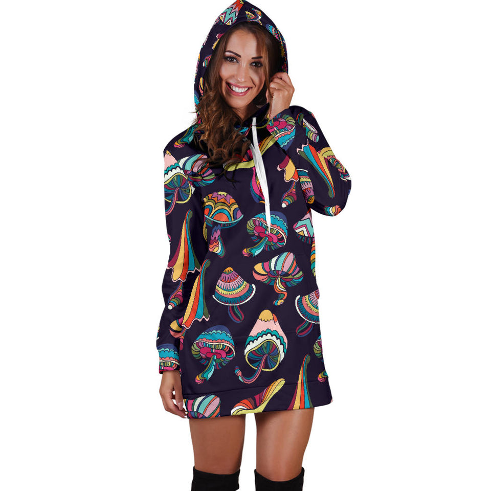 Colorful Mushroom Pattern Women'S Hoodie Dress