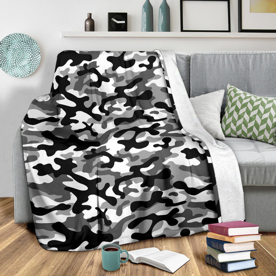 Black White Camo Camouflage Pattern Premium Blanket