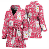 Maneki Neko Lucky Cat Sakura Pink Background Women'S Bathrobe