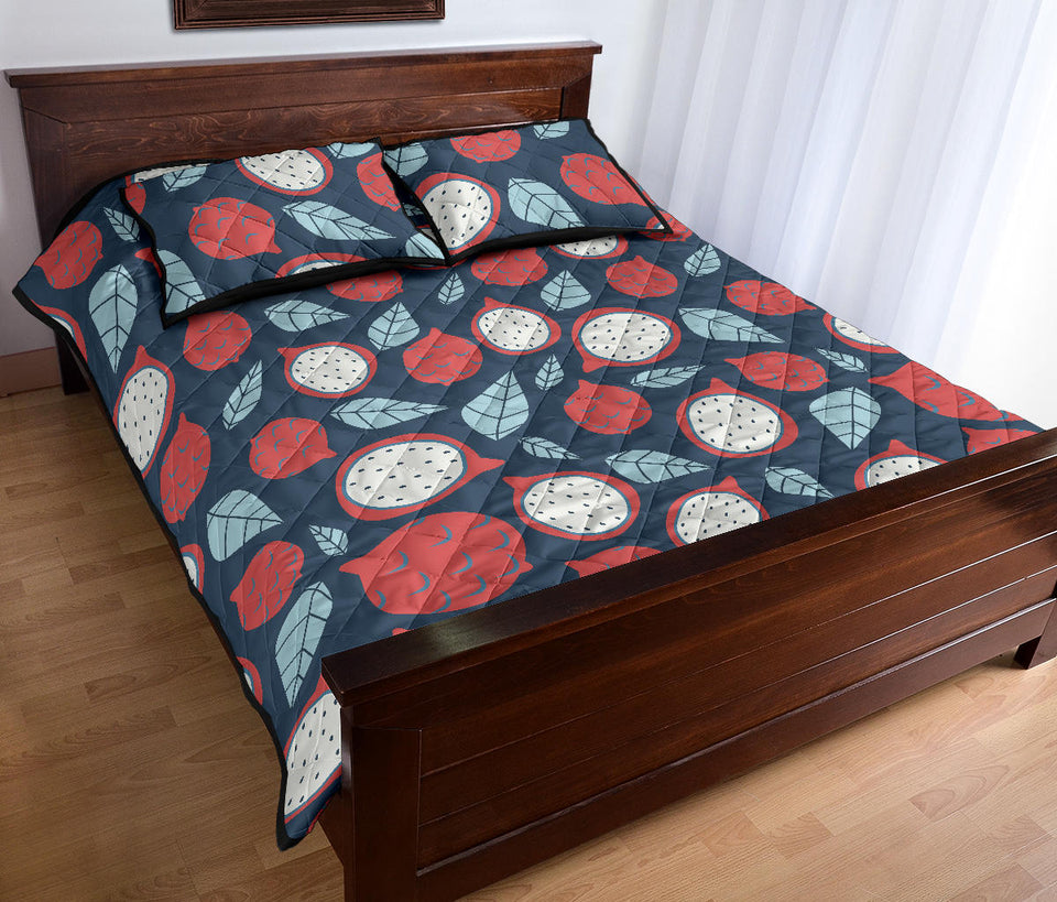 dragon fruits dark blue background Quilt Bed Set