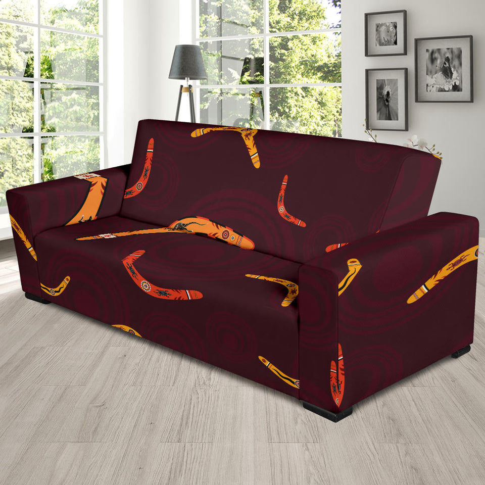 Boomerang Australian Aboriginal Ornament Circle Black Background Sofa Slipcover
