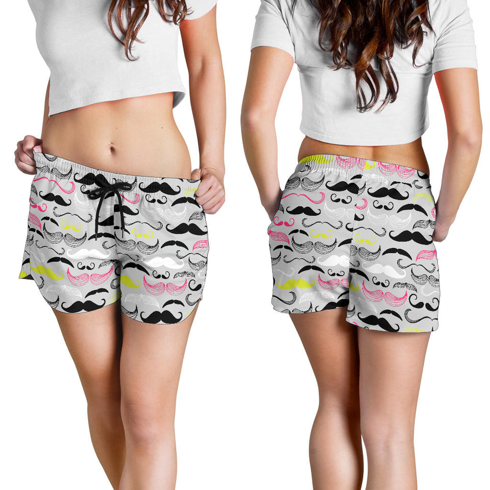 Mustache Beard Pattern Print Design 02 Women Shorts