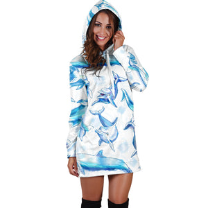 Watercolor Dolphin Pattern Women'S Hoodie Dress