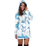 Watercolor Dolphin Pattern Women'S Hoodie Dress