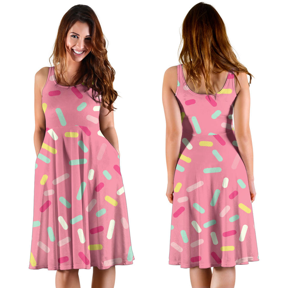 Pink Donut Glaze Candy Pattern Sleeveless Midi Dress