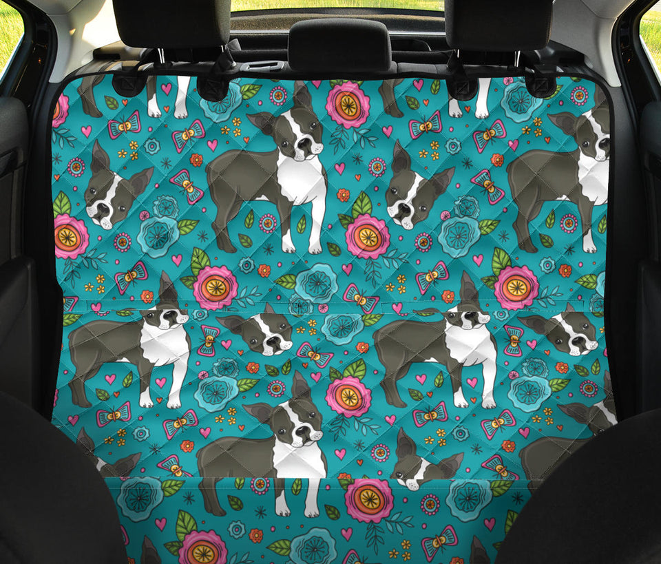 Boston Terrier Beautiful Flower Pattern Dog Car Seat Covers