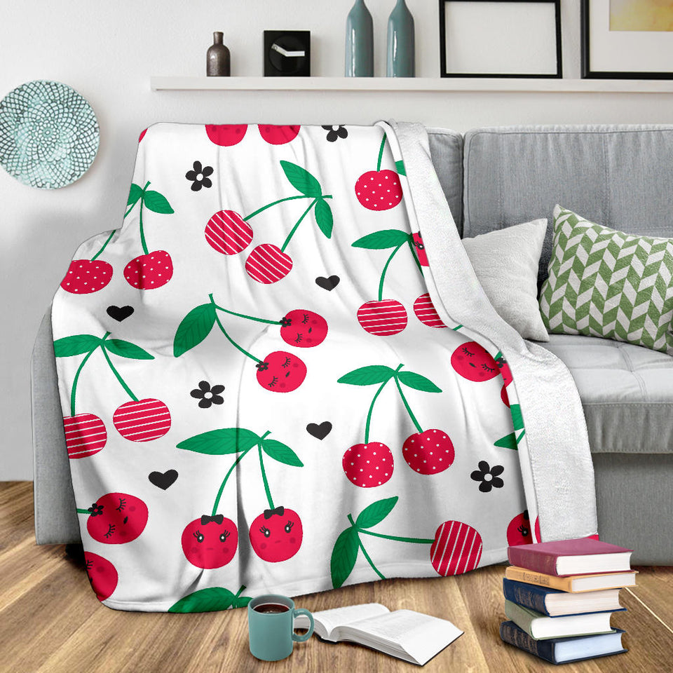 Cherry Pattern White Background Premium Blanket