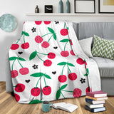 Cherry Pattern White Background Premium Blanket
