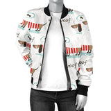 Cute Dachshund Bone Pattern Women'S Bomber Jacket
