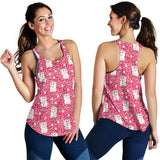 Maneki Neko Lucky Cat sakura pink background Women Racerback Tank Top