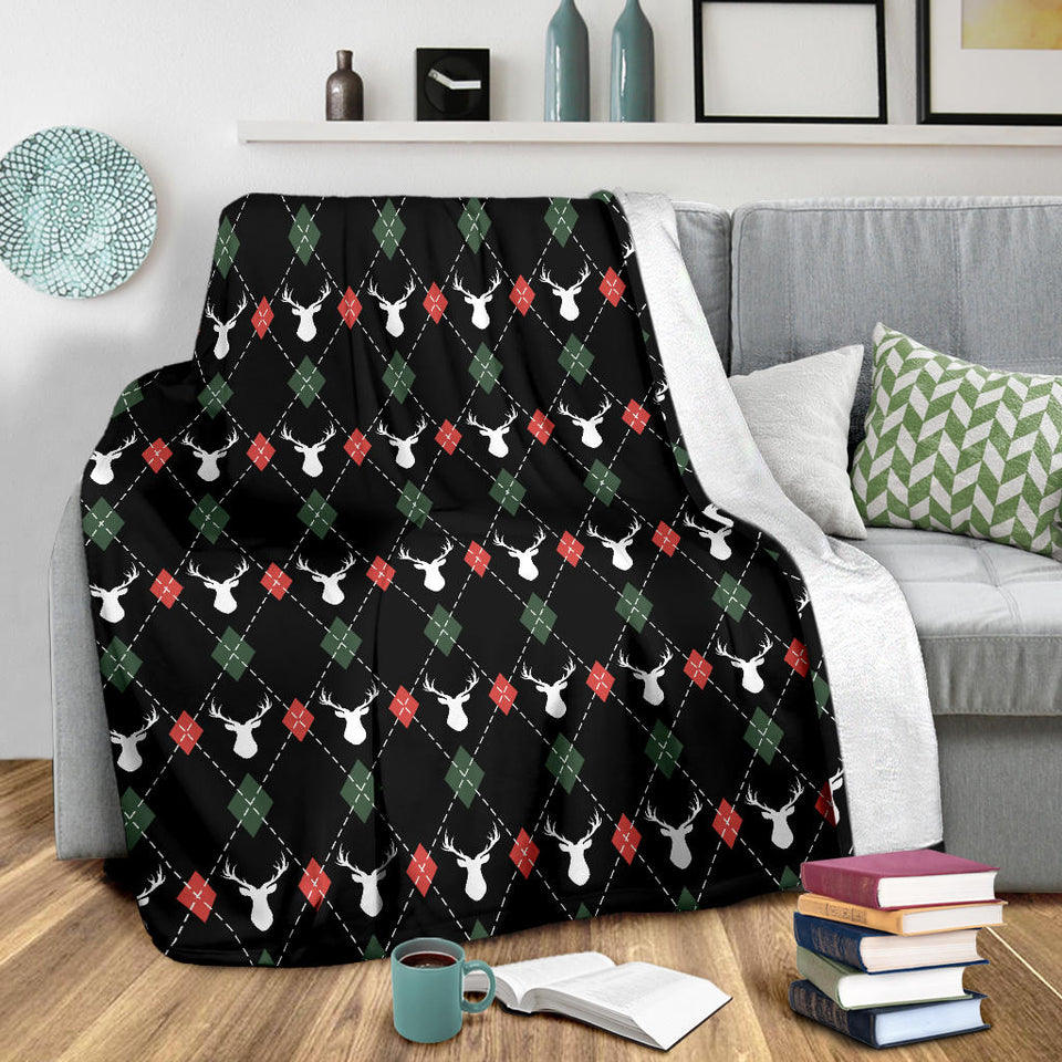 Deer Christmas New Year Pattern Argyle Premium Blanket