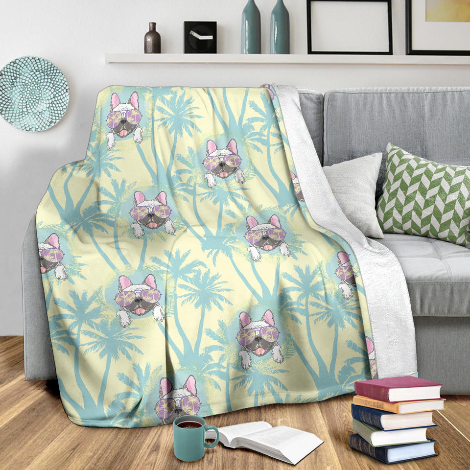 French Bulldog Hawaii Blackground Premium Blanket