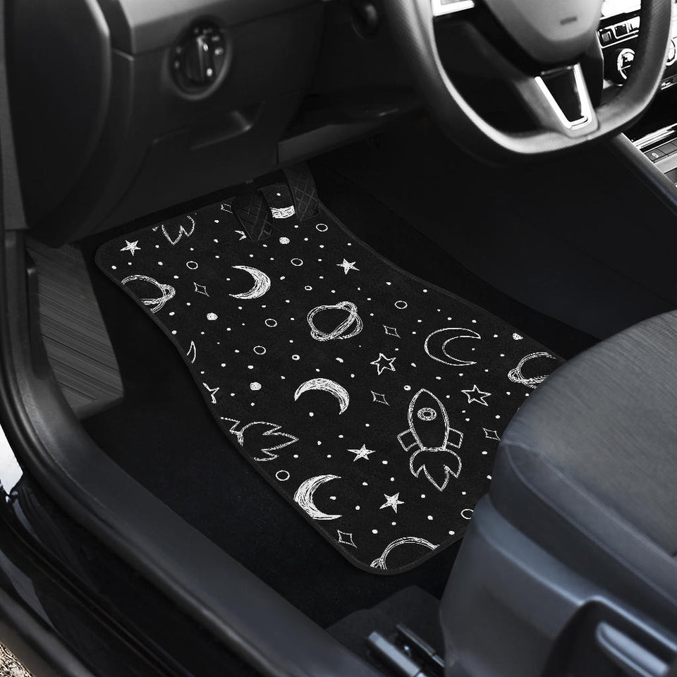 Hand Drawn Space Rocket Star Planet Front And Back Car Mats