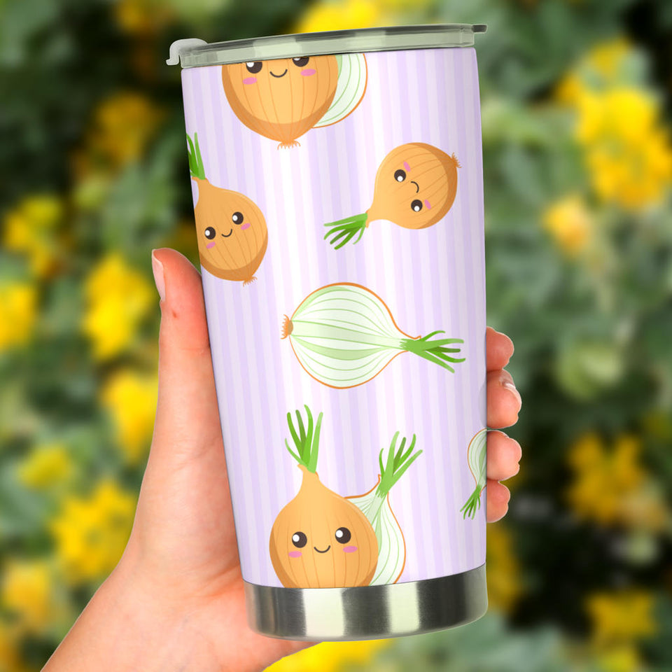 Cute Onions Smiling Faces Purple Background Tumbler