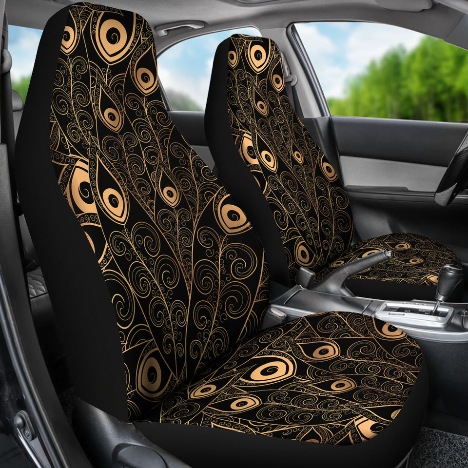 Gold Peacock Feather Pattern  Universal Fit Car Seat Covers