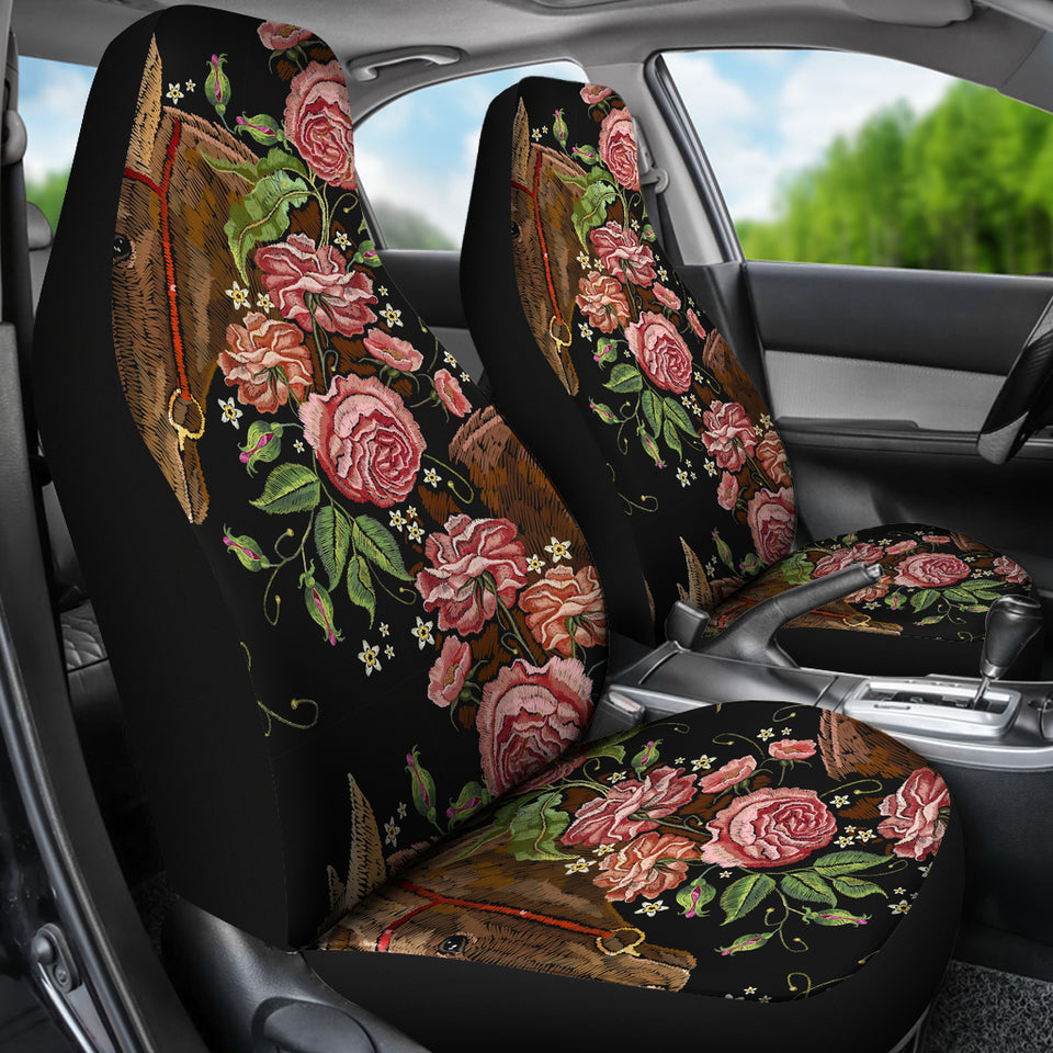 Horse Head Wild Roses Pattern Universal Fit Car Seat Covers