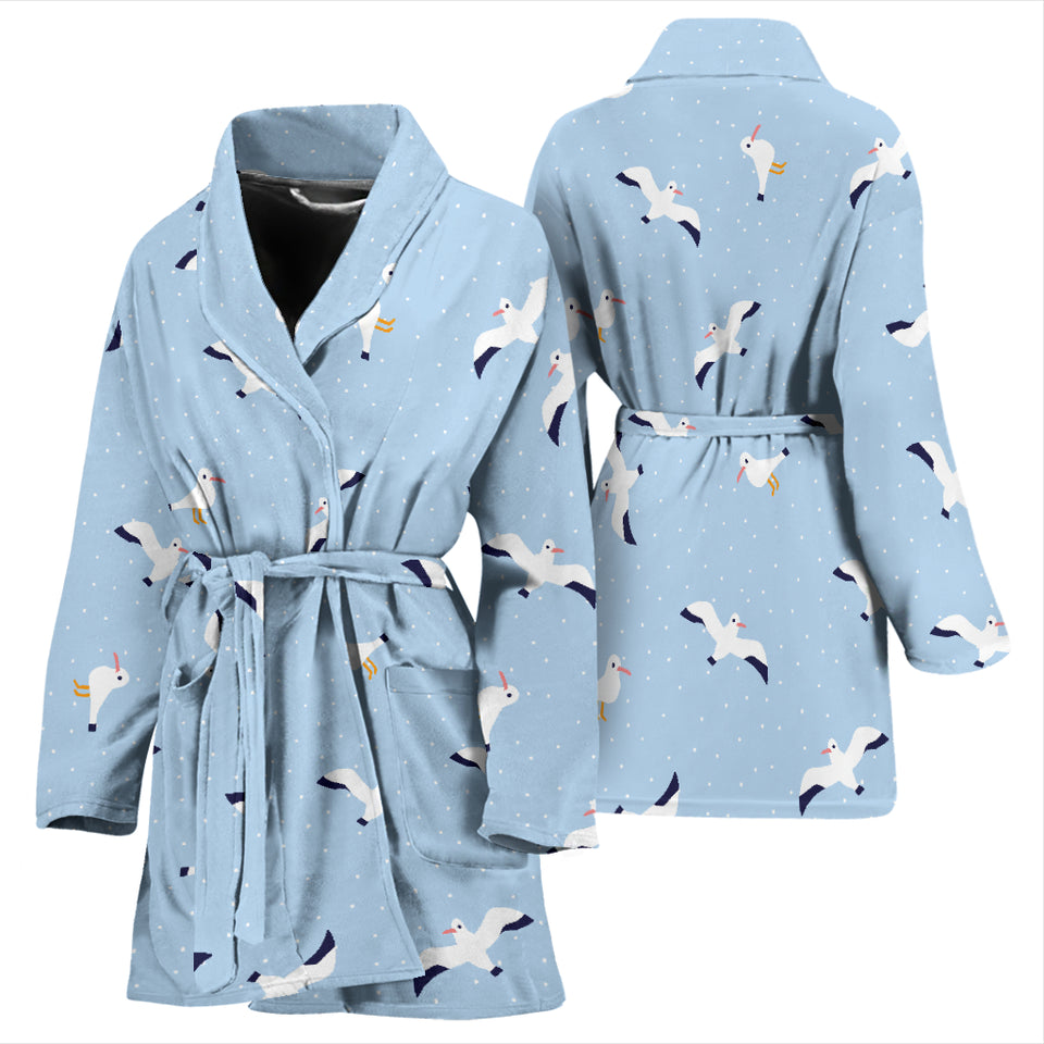 Seagull Pattern Print Design 02 Women's Bathrobe