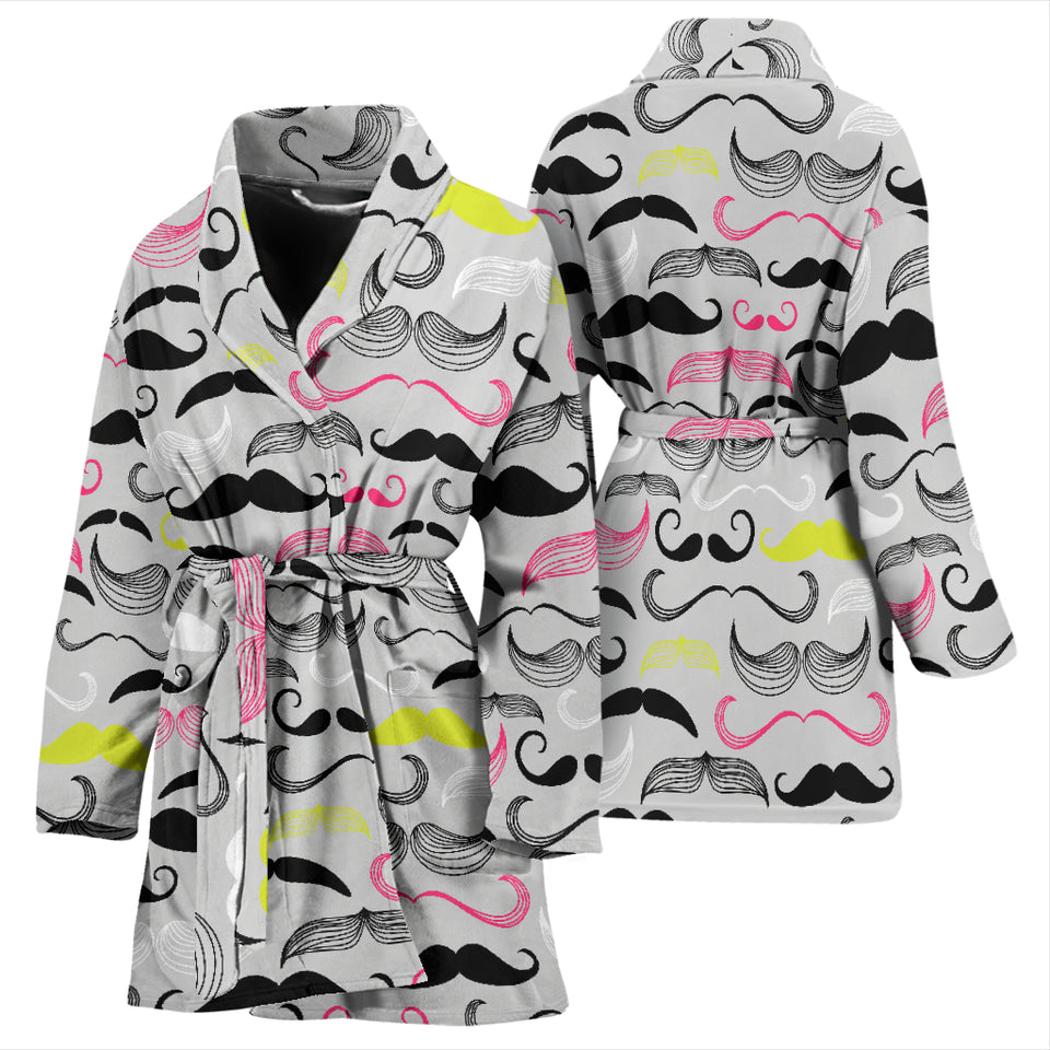 Mustache Beard Pattern Print Design 02 Women's Bathrobe