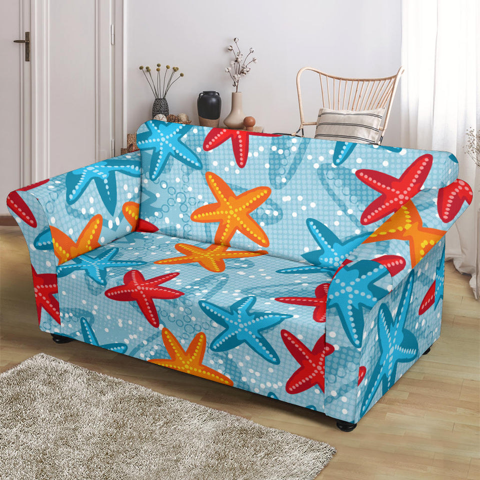 Blue Red Orange Starfish Pattern Loveseat Couch Slipcover