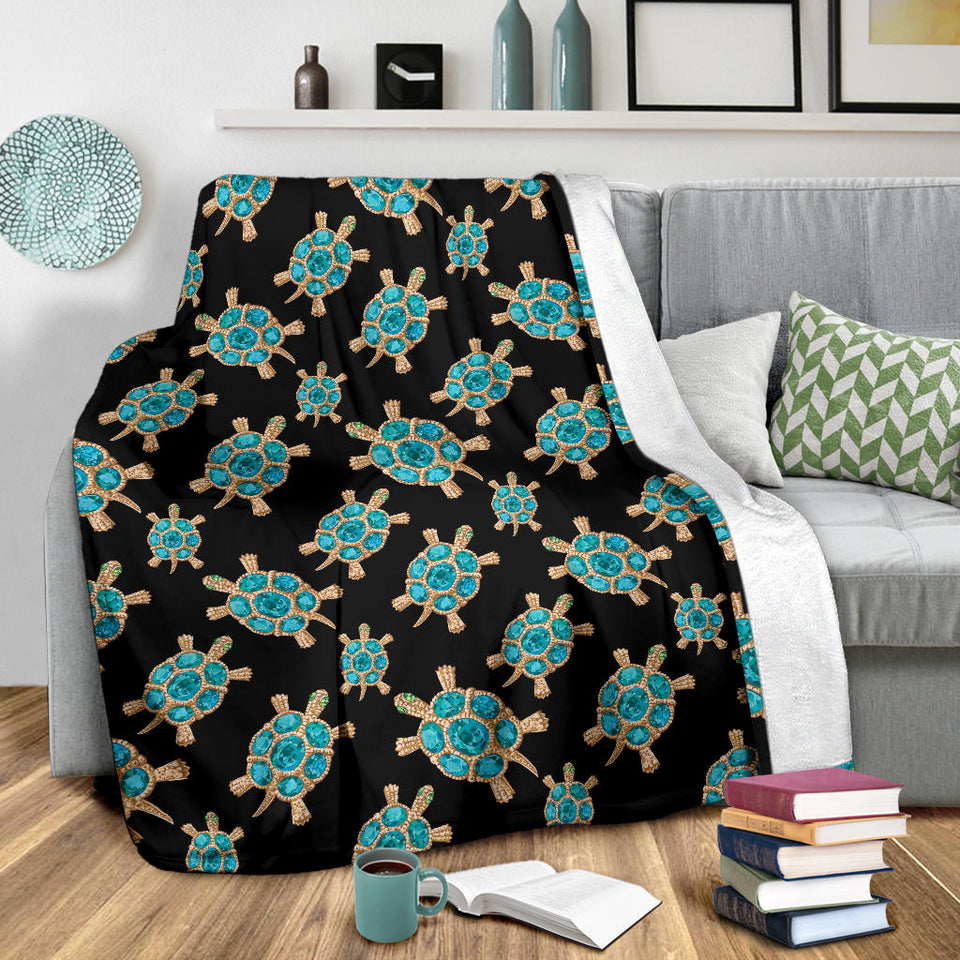 Sea Turtle Blue Stone Pattern Premium Blanket