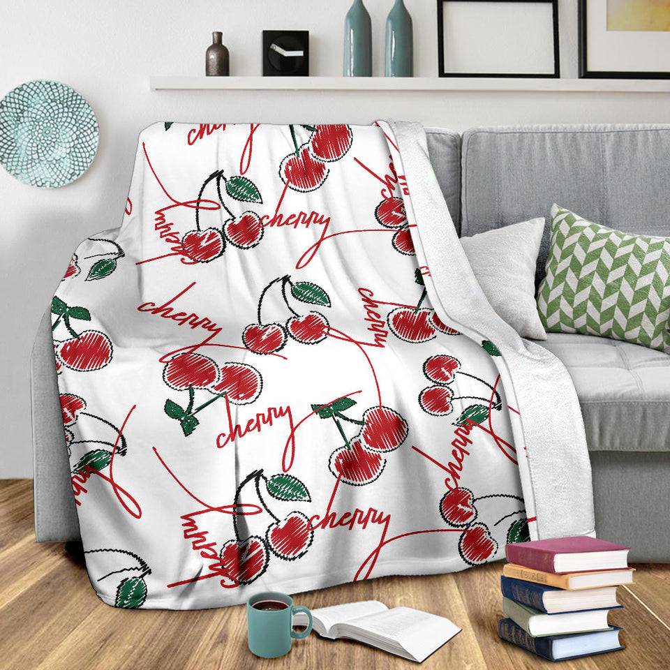 Hand Drawn Cherry Pattern Premium Blanket