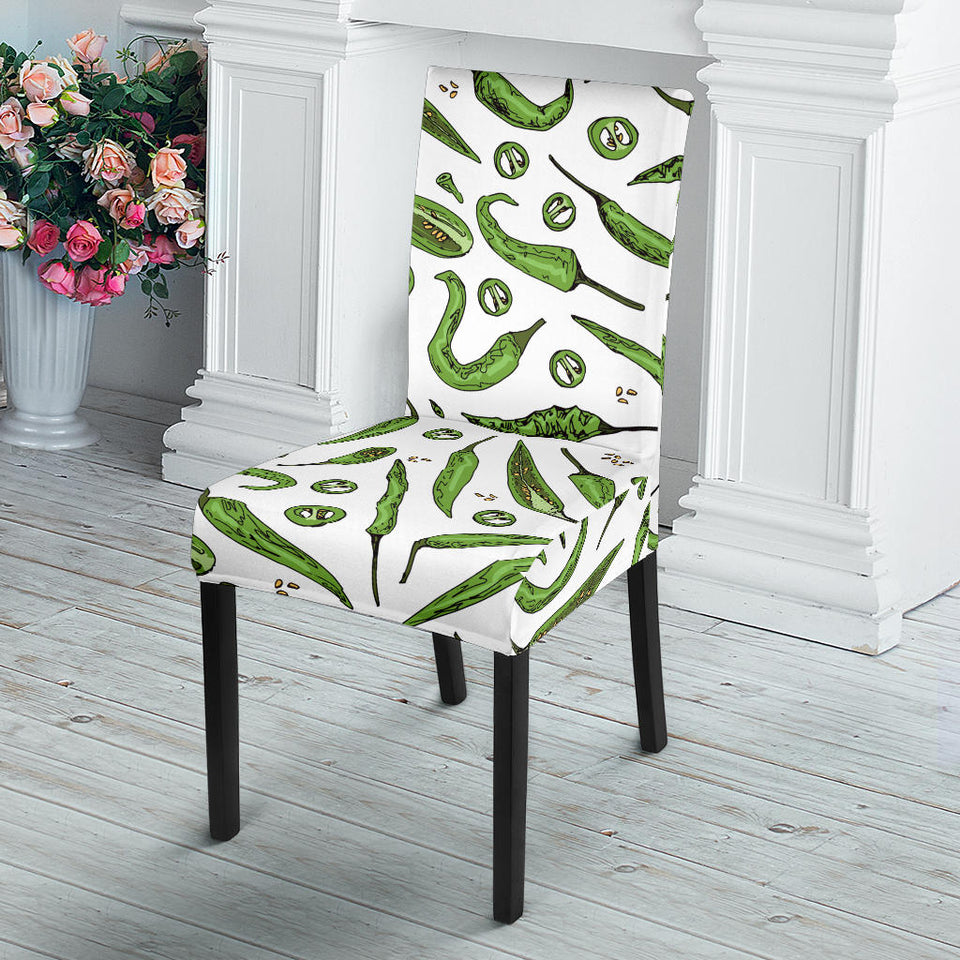 Hand Drawn Sketch Style Green Chili Peppers Pattern Dining Chair Slipcover