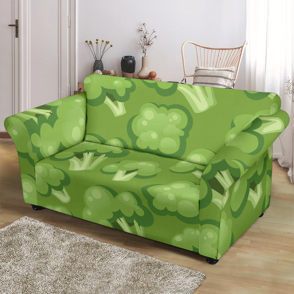 Broccoli Pattern Green Background Loveseat Couch Slipcover