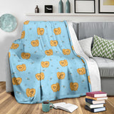 Brown Cute Pomeranian Blue Blackground Premium Blanket