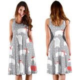 Cute Polar Bear Christmas Snow Pattern Sleeveless Midi Dress
