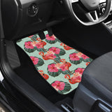 Beautiful Flamingo Tropical Palm Leaves Hibiscus Pateern Background Front And Back Car Mats