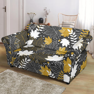 Beautiful Gold Autumn Maple Leaf Pattern Loveseat Couch Slipcover
