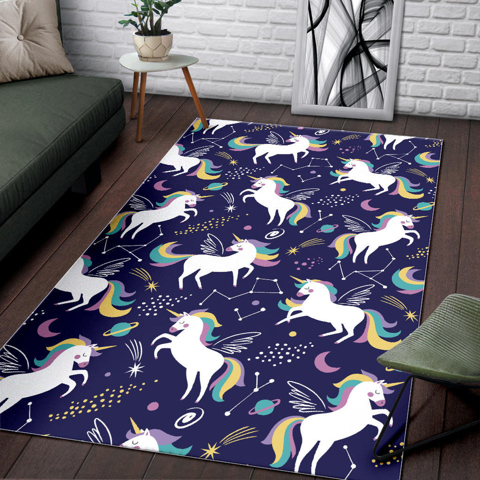 Hand Drawn Cute Unicorn Star Planet Area Rug