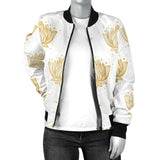 Gold Ornawomen'Stal Lotue Waterlily Symbol Pattern Women'S Bomber Jacket