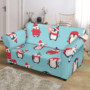 Cute Penguin Christmas  Design Pattern Loveseat Couch Slipcover