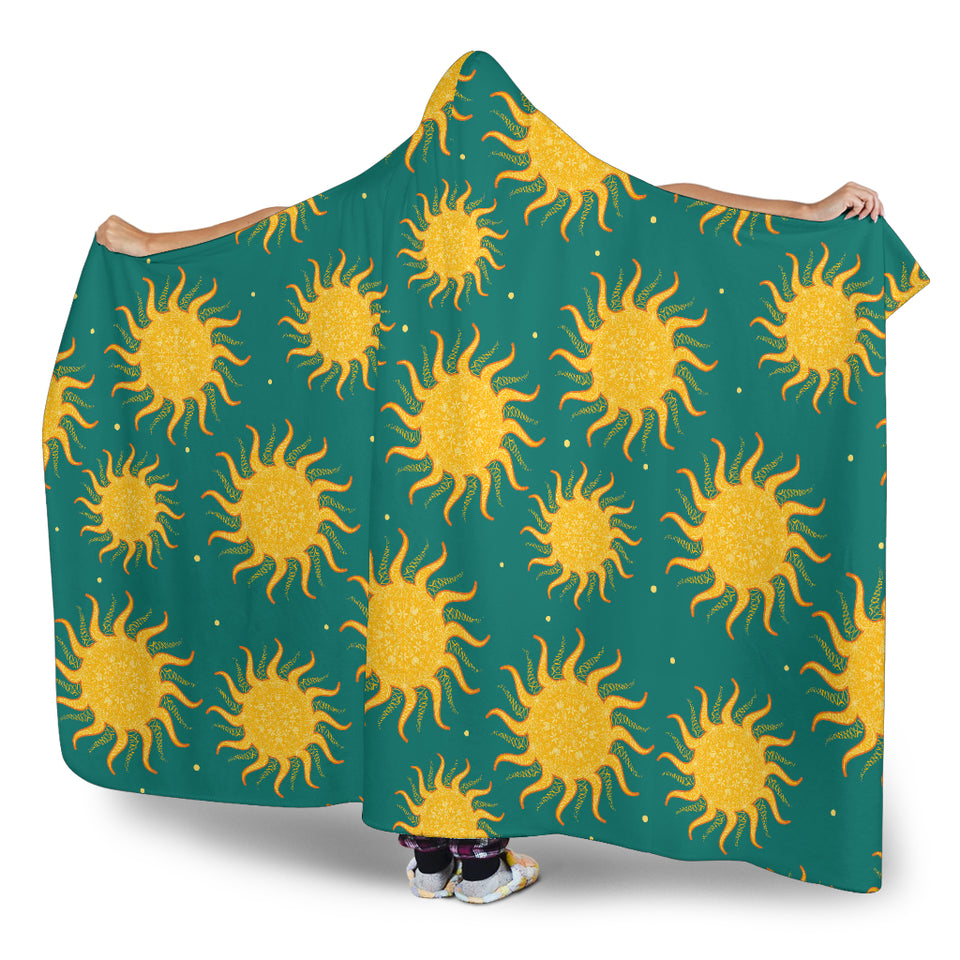 Sun Green Background Hooded Blanket