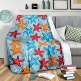 Blue Red Orange Starfish Pattern Premium Blanket