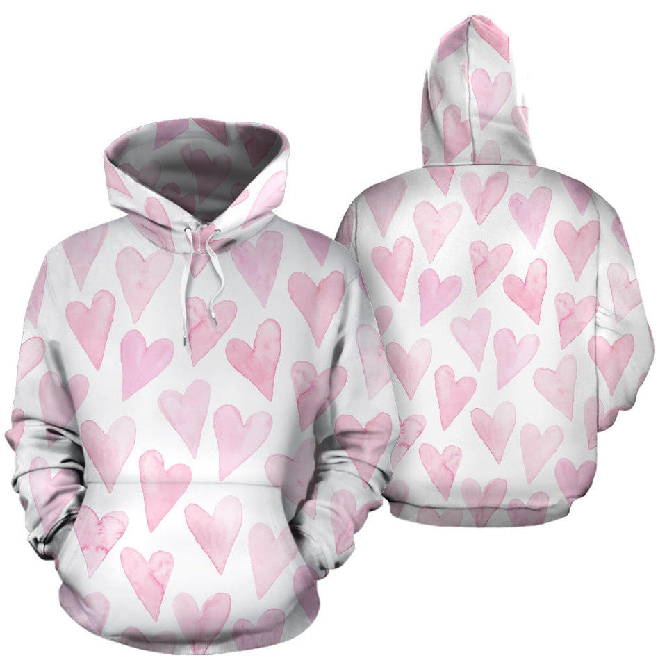 Watercolor Pink Heart Pattern Men Women Pullover Hoodie