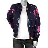 Watercolor Colorful Seahorse Pattern Women'S Bomber Jacket