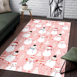 Cute Snowman Christmas Tree Snowpink Background Area Rug