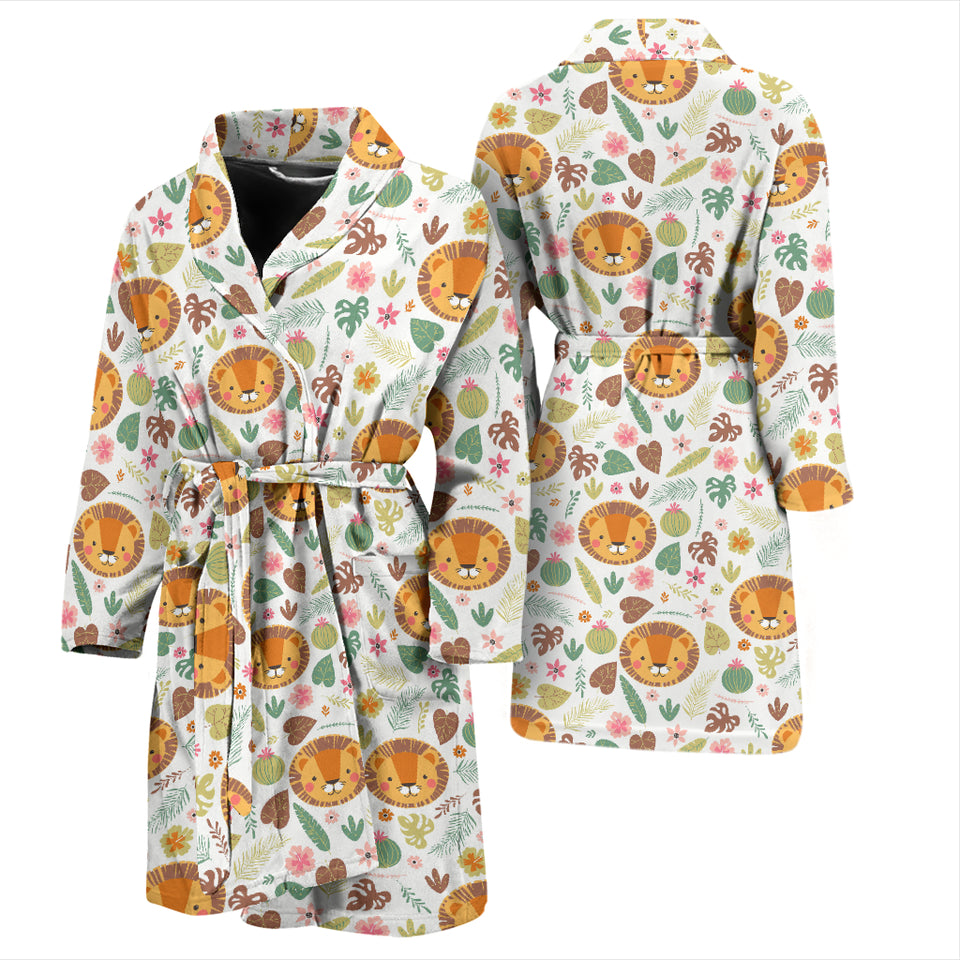 Lion Pattern Print Design 04 Men's Bathrobe