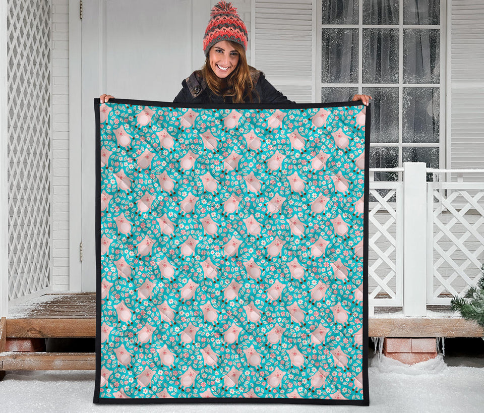 Pig Pattern Print Design 01 Premium Quilt