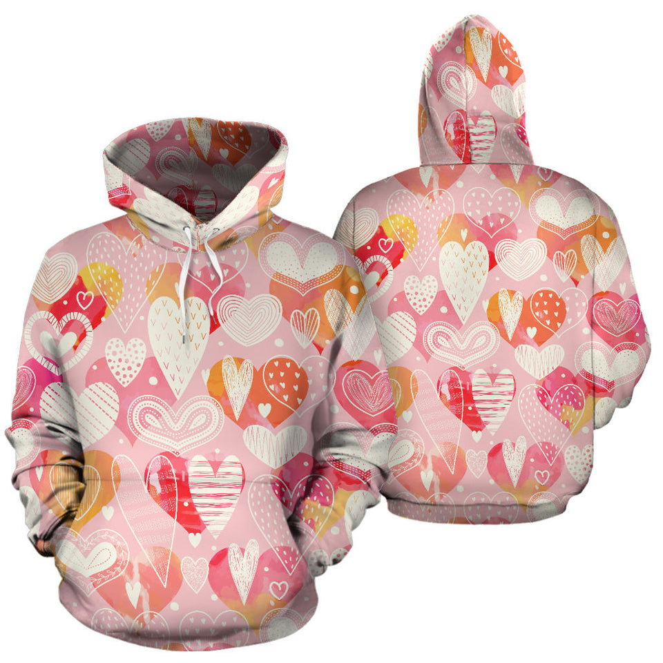 Hand Drawn Heart Design Pattern Men Women Pullover Hoodie