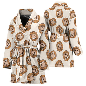 Lion Pattern Print Design 01 Women's Bathrobe