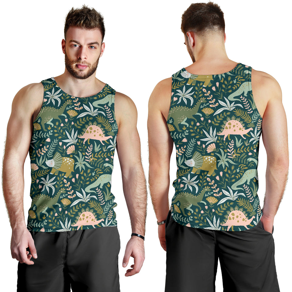 dinosaurs tropical leaves flower pattern Men Tank Top