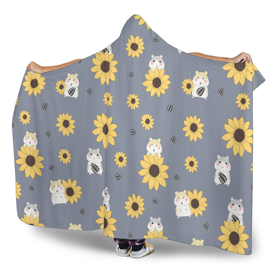 Cute Hamster Sunflower Pattern Background Hooded Blanket