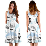 Cute Dolphins Childish Style Pattern Sleeveless Midi Dress