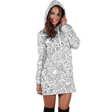Cartoon Hand Drawn Ice Cream Black White Women'S Hoodie Dress