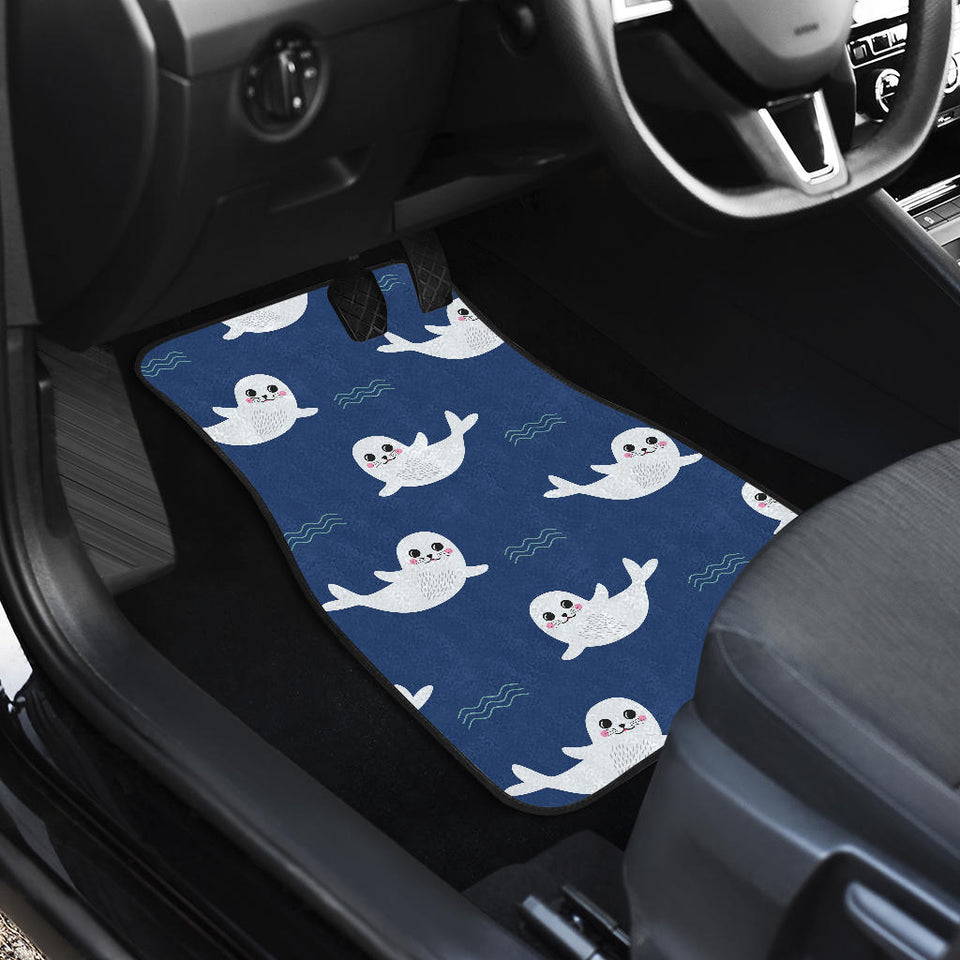 Cute White Baby Sea Lion Seal Pattern Front And Back Car Mats