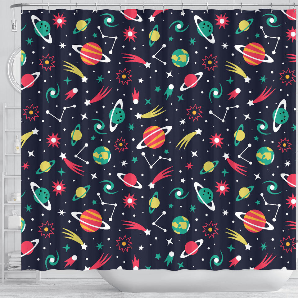 Colorful Space Pattern Planet Star Shower Curtain Fulfilled In US